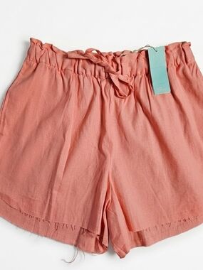 Shore Coral Almond Linen Beach Pull On Shorts NWT Medium